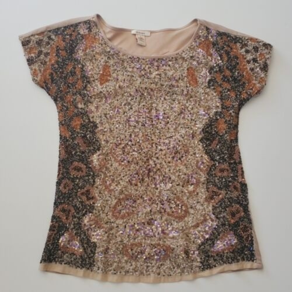 Sundance Sequin Front Top Multicolor Cap Sleeve Boat Neck NEW  Unworn size M